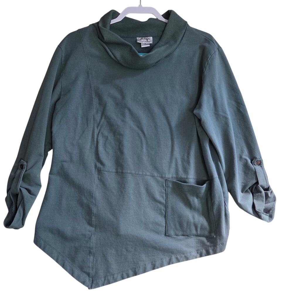Wild Palms Woman's Green Cowl Neck Long Sleeve Sweatshirt, Front Pocket size M